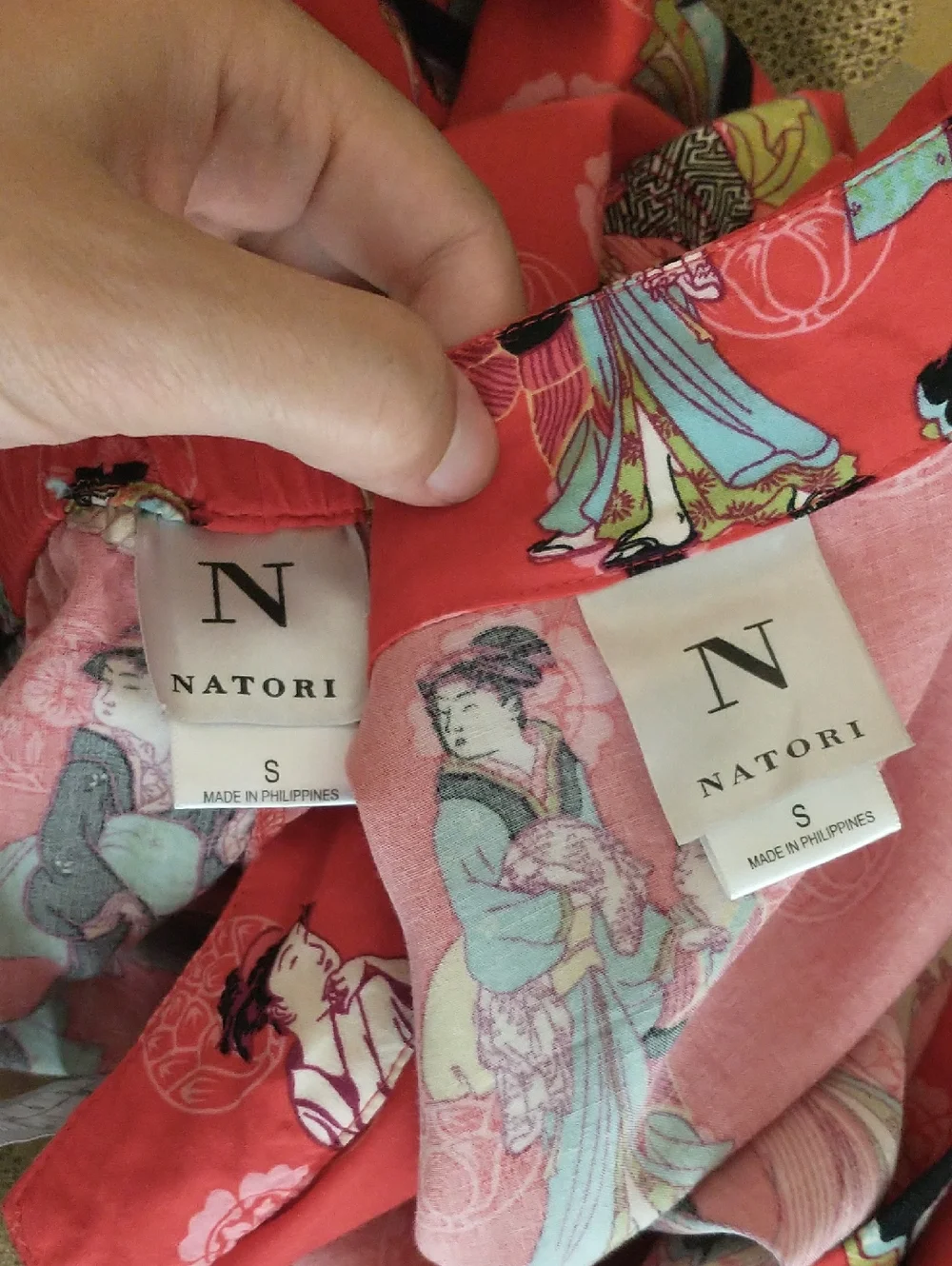 Natori Asian Print Novelty Pajama Set Womens Small Red Top Pants Geisha